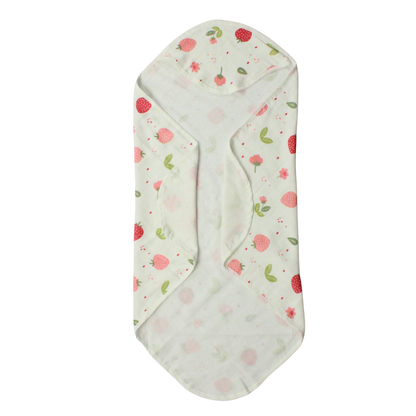 Muslin Hooded Blanket for Newborn Baby (strawberry print, 75 x 75 cm, pack of 1)