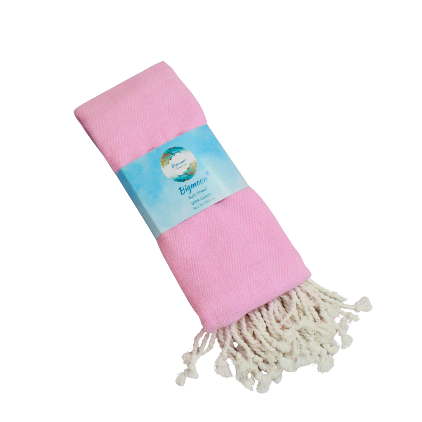 Premium Cotton Bath Towel 150 x 75 cm | Pack of 1 (Pink with Sky Blue Striped Border)