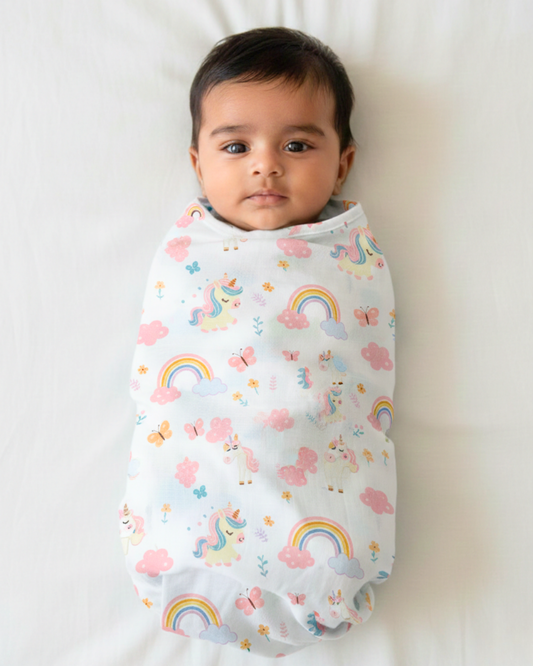 Unicorn Rainbow Bliss 100% GOTS Certified | Double Layer | Muslin Swaddle (120 × 100 cm)