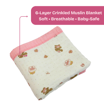 6 Layer Little Teddy Garden Print Baby Blanket 110x100 cm - Pack of 1