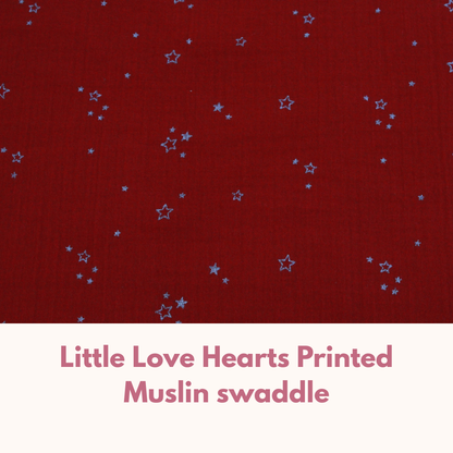 Muslin Swaddle Blanket for Newborn Baby (120 x 100 cm, Red little star printed , Pack of 1)