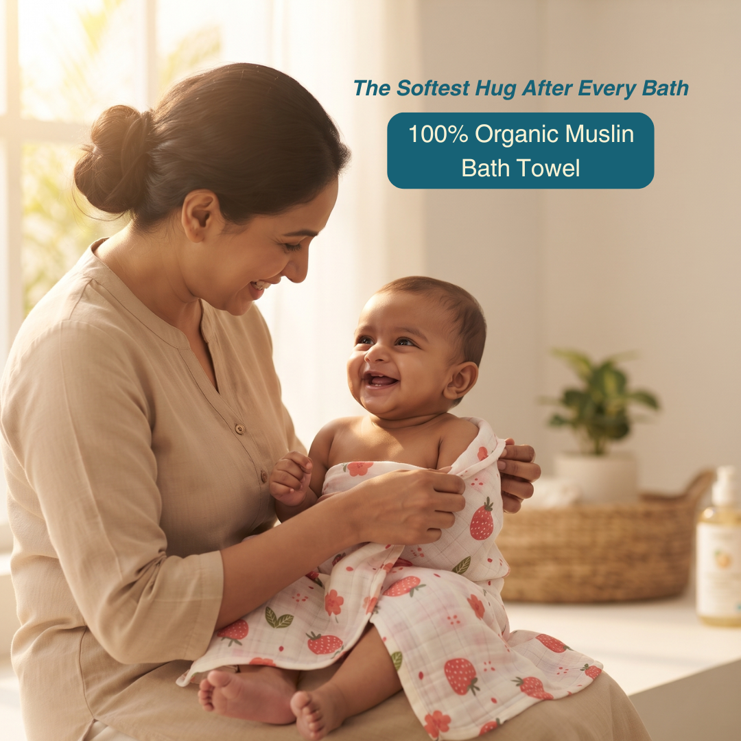 Sweet Strawberry 100% Organic Muslin Baby Bath Towel (100 × 70 cm)