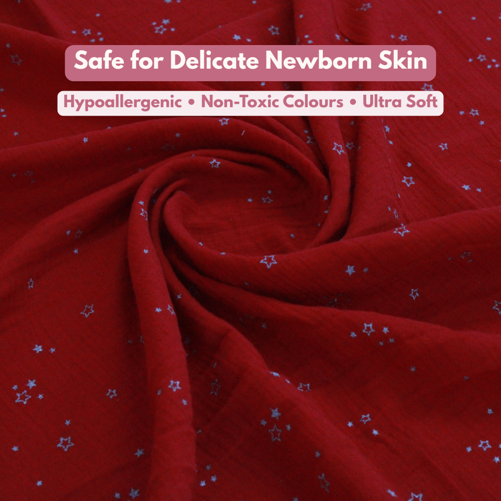 Muslin Swaddle Blanket for Newborn Baby (120 x 100 cm, Red little star printed , Pack of 1)