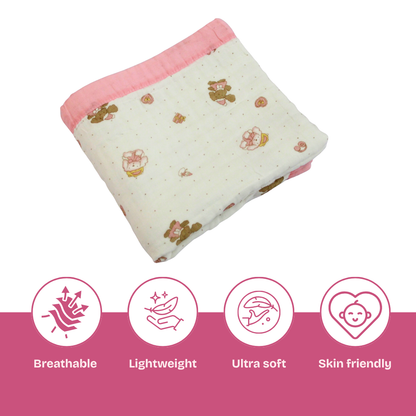 6 Layer Little Teddy Garden Print Baby Blanket 110x100 cm - Pack of 1