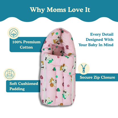 Sweet Bunny Premium Cotton Baby Carry Nest with Hood & Secure Zip (0–6 Months)