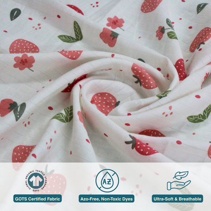 Sweet Strawberry 100% Organic Muslin Baby Bath Towel (100 × 70 cm)