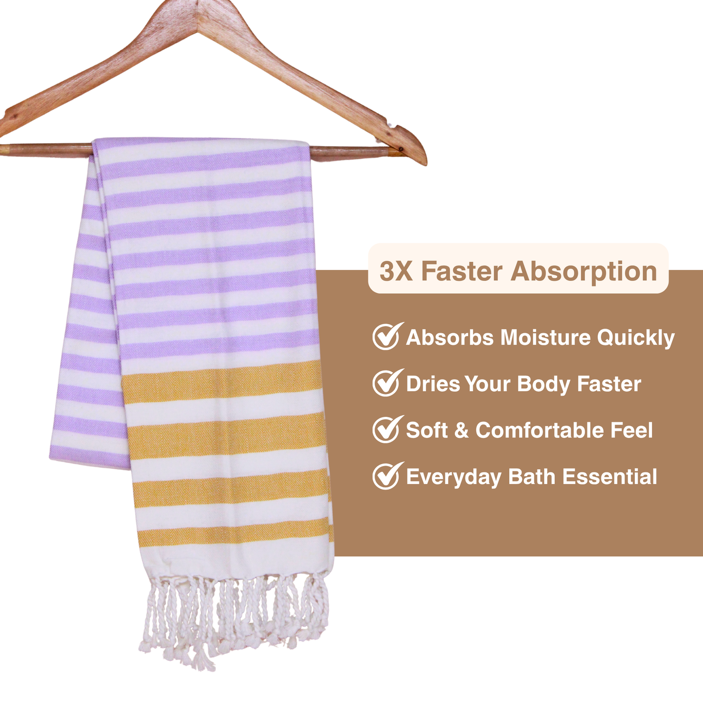 Premium Cotton Bath Towel 150 x 75 cm | Pack of 1 (Lavender with Mustard stripes)