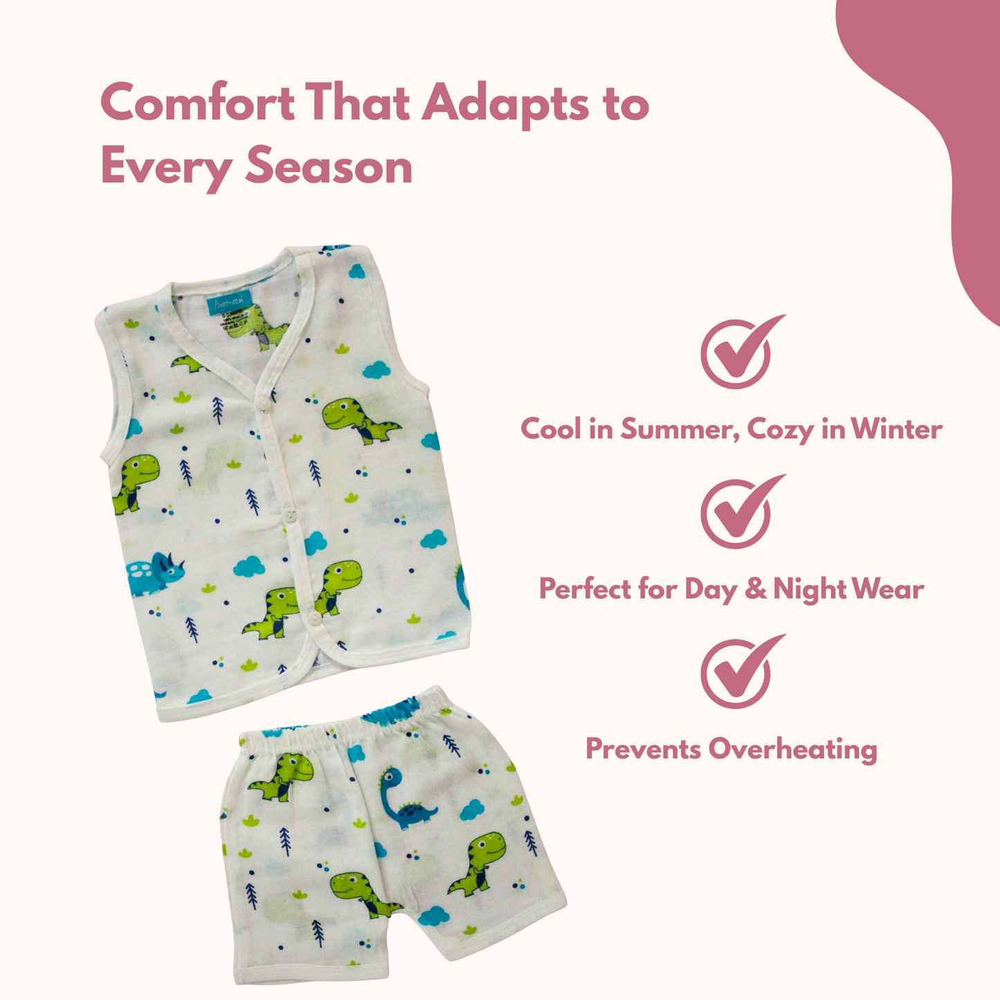 Dino Dreams Muslin Trouser Set | Pack of 1 | 3-6 Month