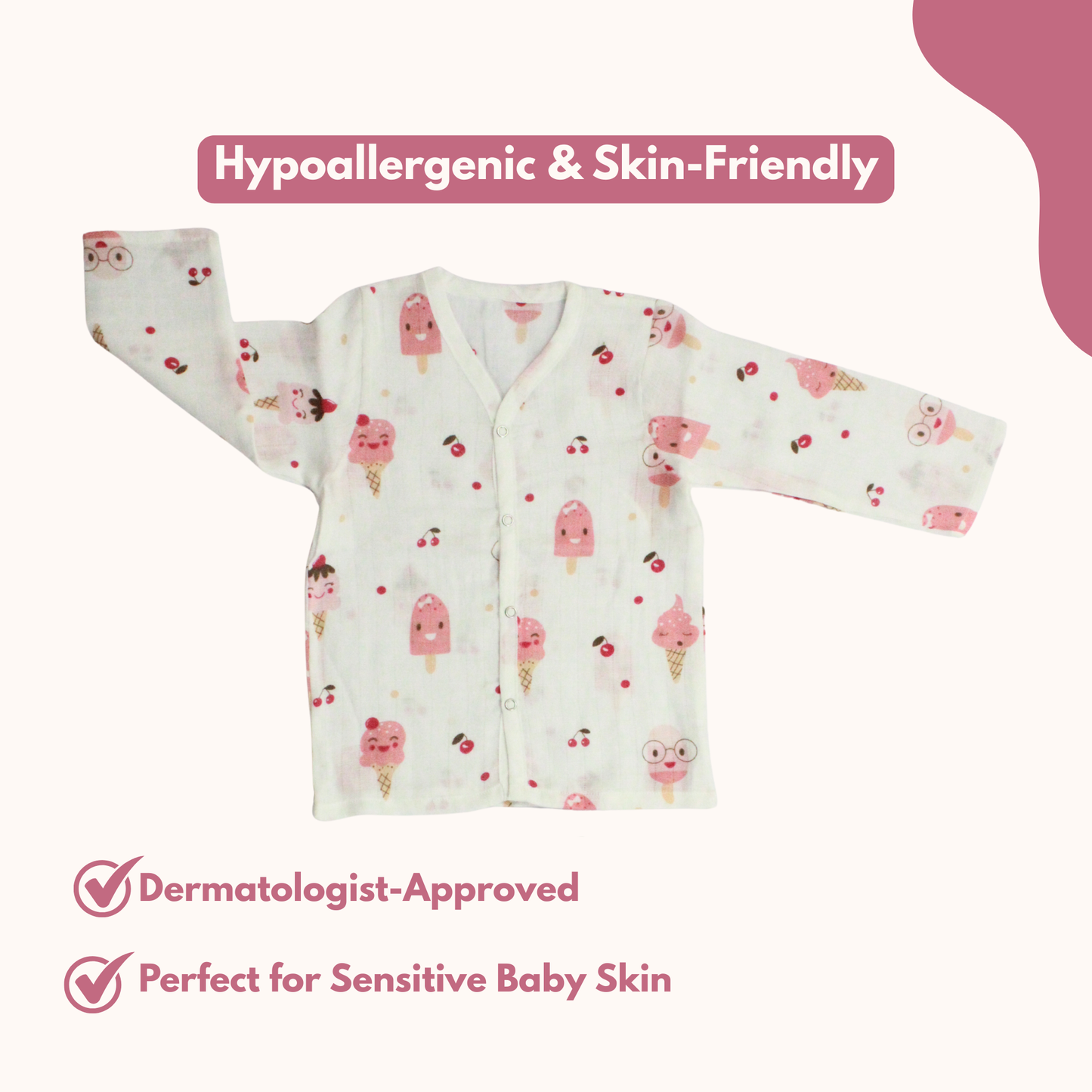 Organic Muslin Sleepsuit | Full Sleeve Top & Pant (Pack of 1, Fun Ice cream Print)
