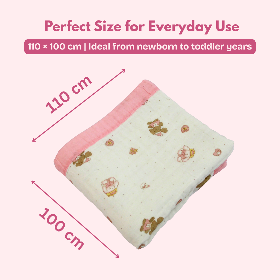6 Layer Little Teddy Garden Print Baby Blanket 110x100 cm - Pack of 1
