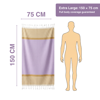 Premium Cotton Bath Towel 150 x 75 cm | Pack of 1 (Lavender with Mustard stripes)
