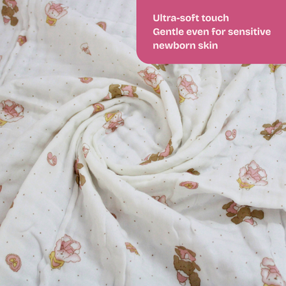 6 Layer Little Teddy Garden Print Baby Blanket 110x100 cm - Pack of 1