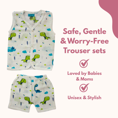 Dino Dreams Muslin Trouser Set | Pack of 1 | 3-6 Month
