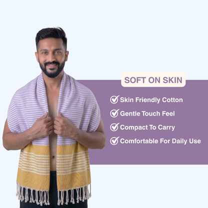 Premium Cotton Bath Towel 150 x 75 cm | Pack of 1 (Lavender with Mustard stripes)