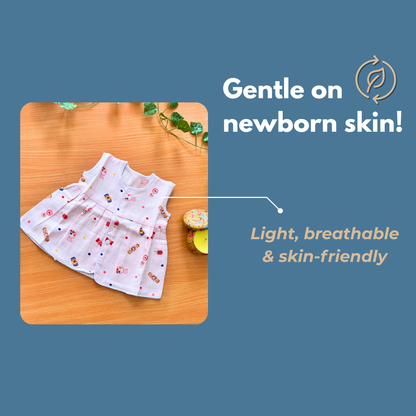 Muslin Cotton Baby Frocks | Pack of 3 | Ultra-Soft, Front-Open Design