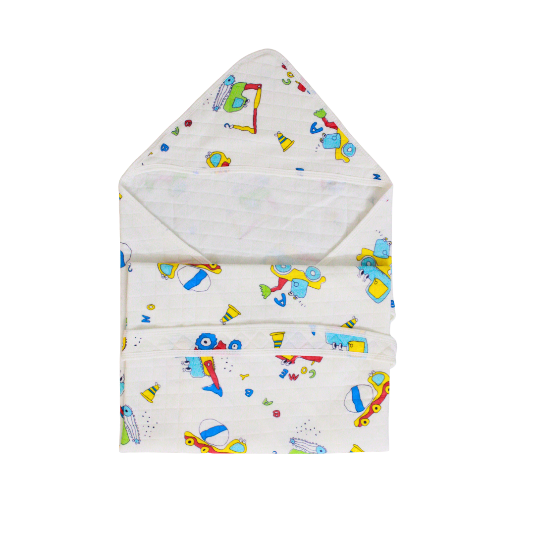 Little Builder Print – Muslin Quilted Hooded Blanket with Belt | 85 x 85 cm | Pack of 1