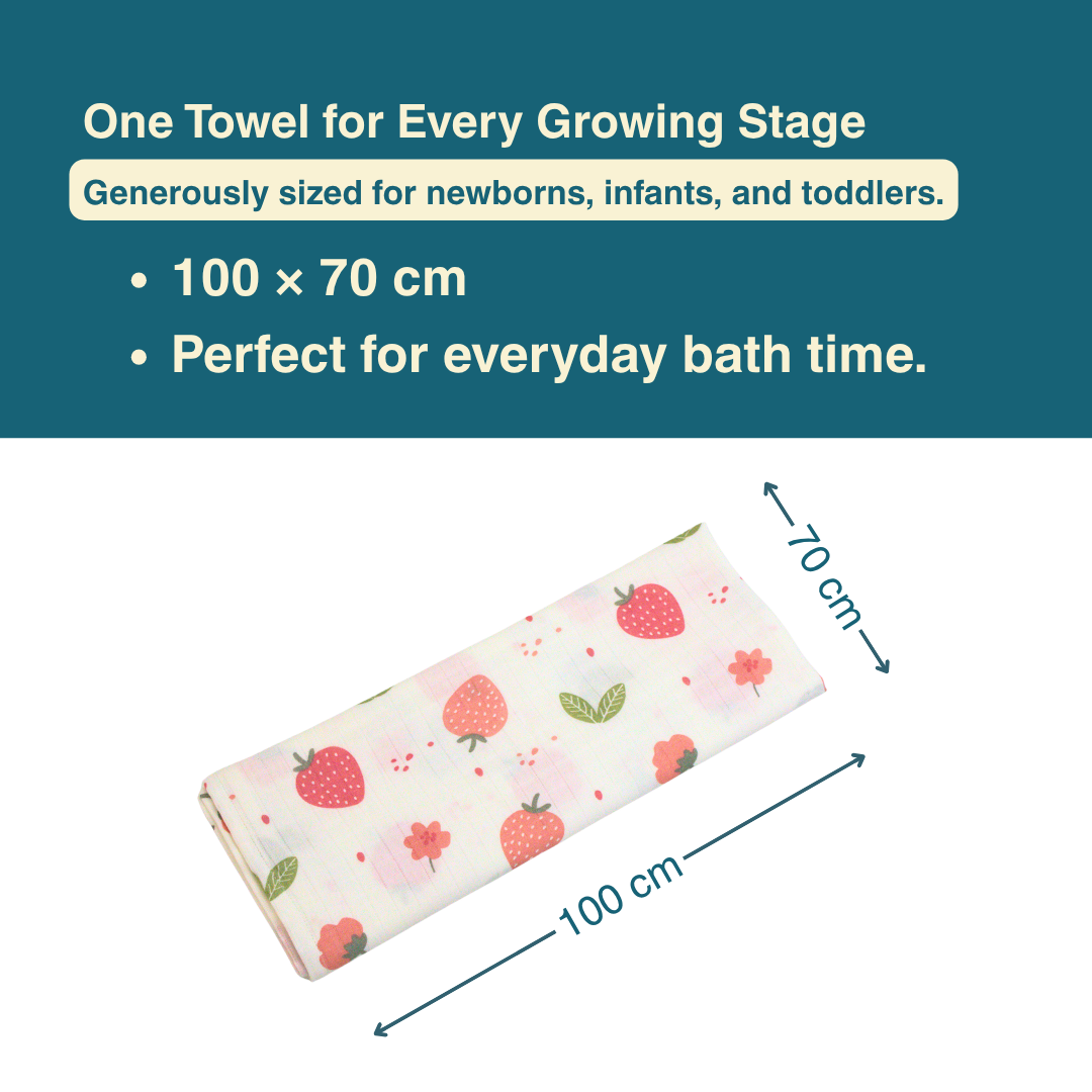 Sweet Strawberry 100% Organic Muslin Baby Bath Towel (100 × 70 cm)