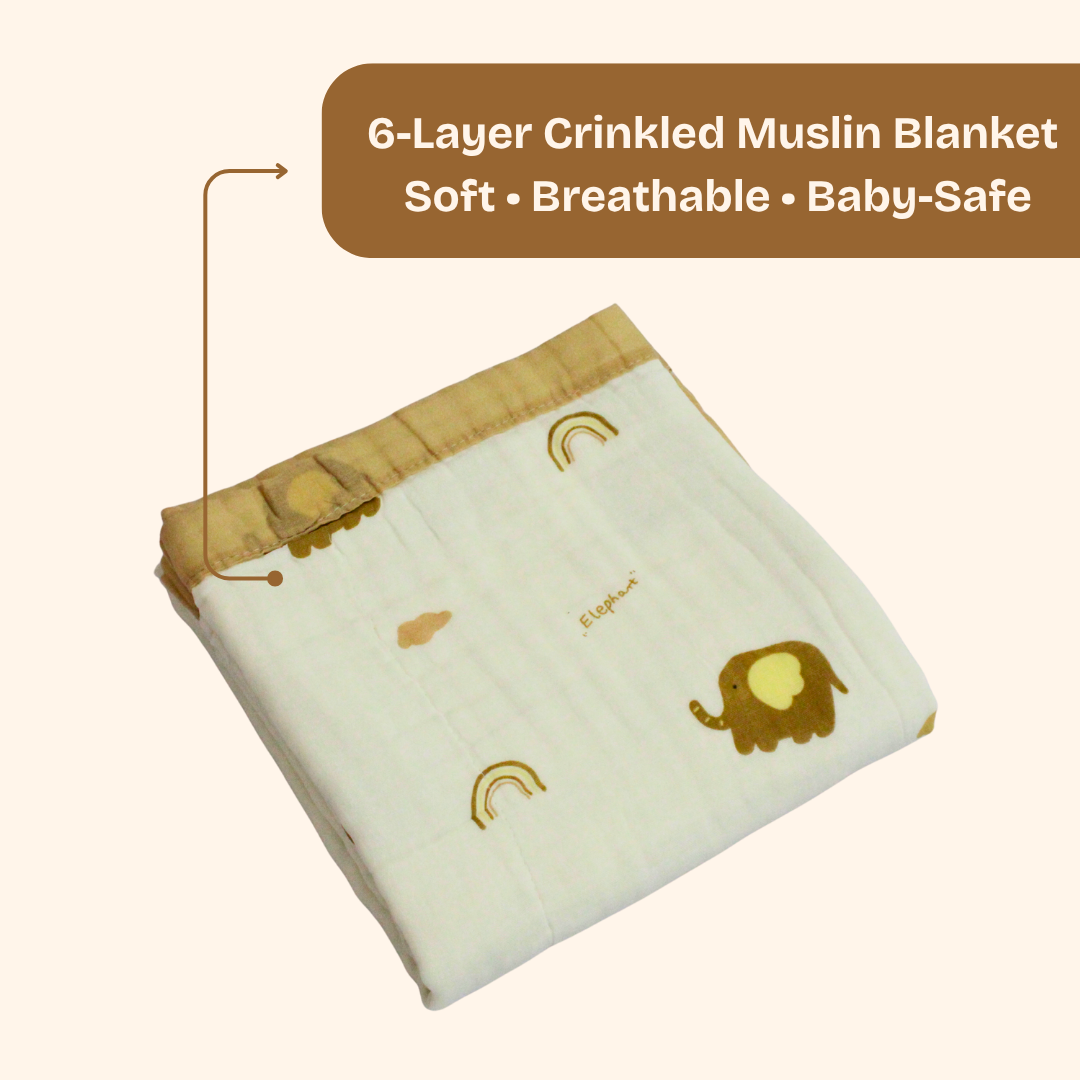 6 Layer Little Elephant Print Baby Blanket 110x100 cm - Pack of 1