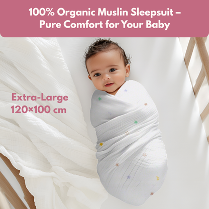 Muslin Swaddle Blanket for Newborn Baby (120 x 100 cm, Multicolour star , Pack of 1)