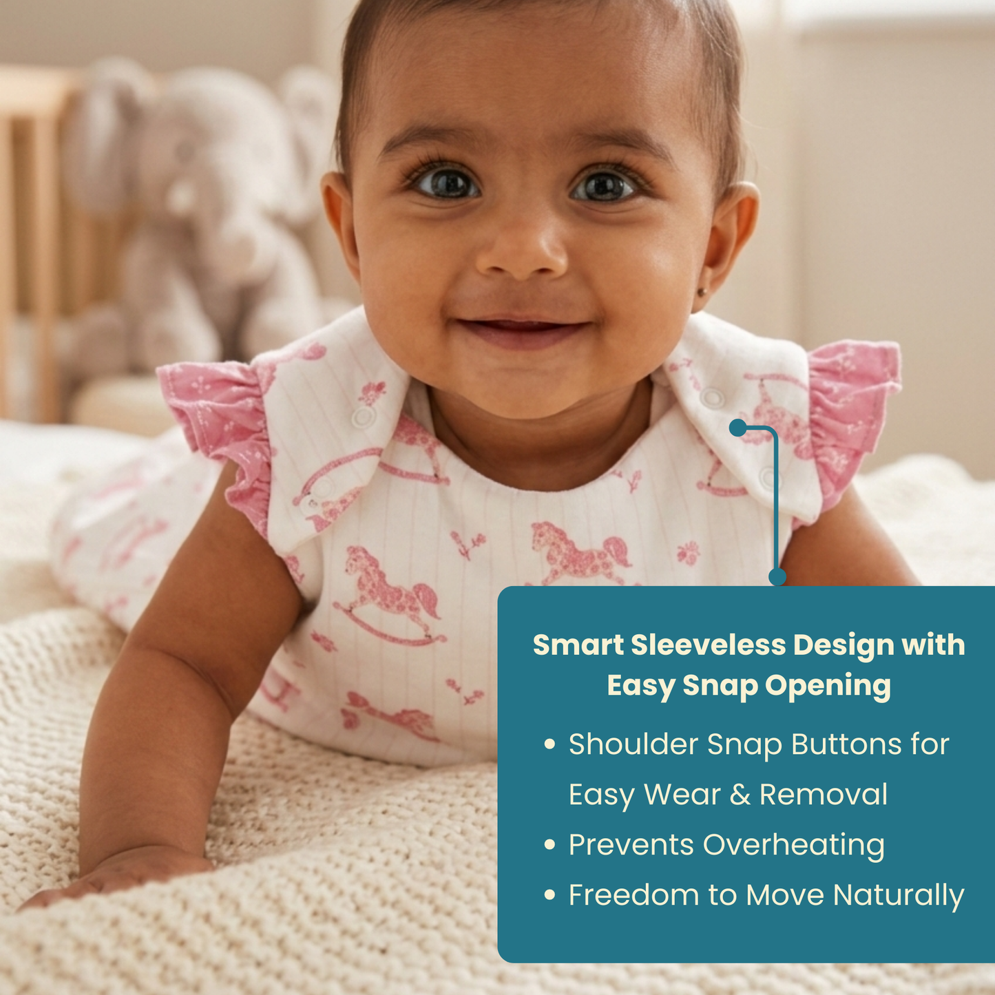 Organic Cotton Baby Sleep Sack 1.5 TOG, Pack of 1 – Pink Horse