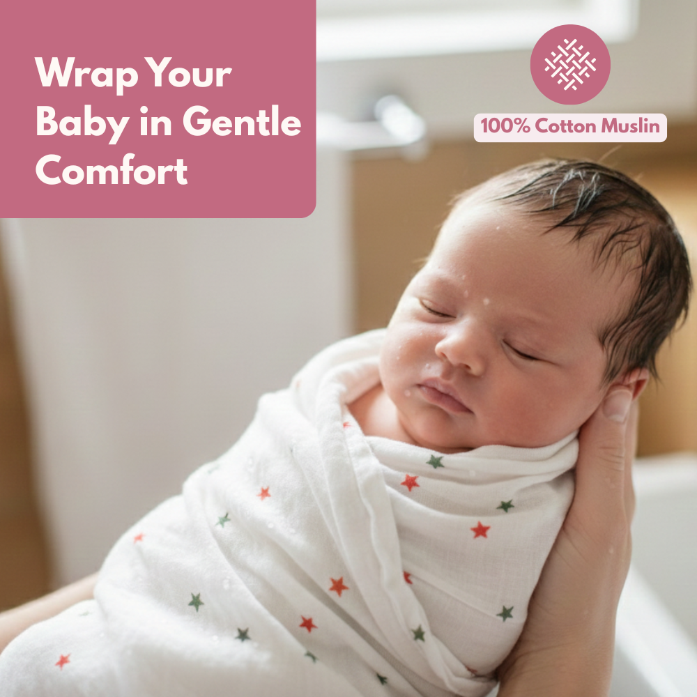 Muslin Swaddle Blanket for Newborn Baby (120 x 100 cm, Multicolour star , Pack of 1)