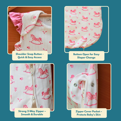 Organic Cotton Baby Sleep Sack 1.5 TOG, Pack of 1 – Pink Horse