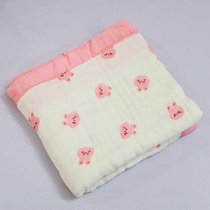 6 Layer Blush Bunny Print Muslin Baby Blanket 110x100 cm - Pack of 1
