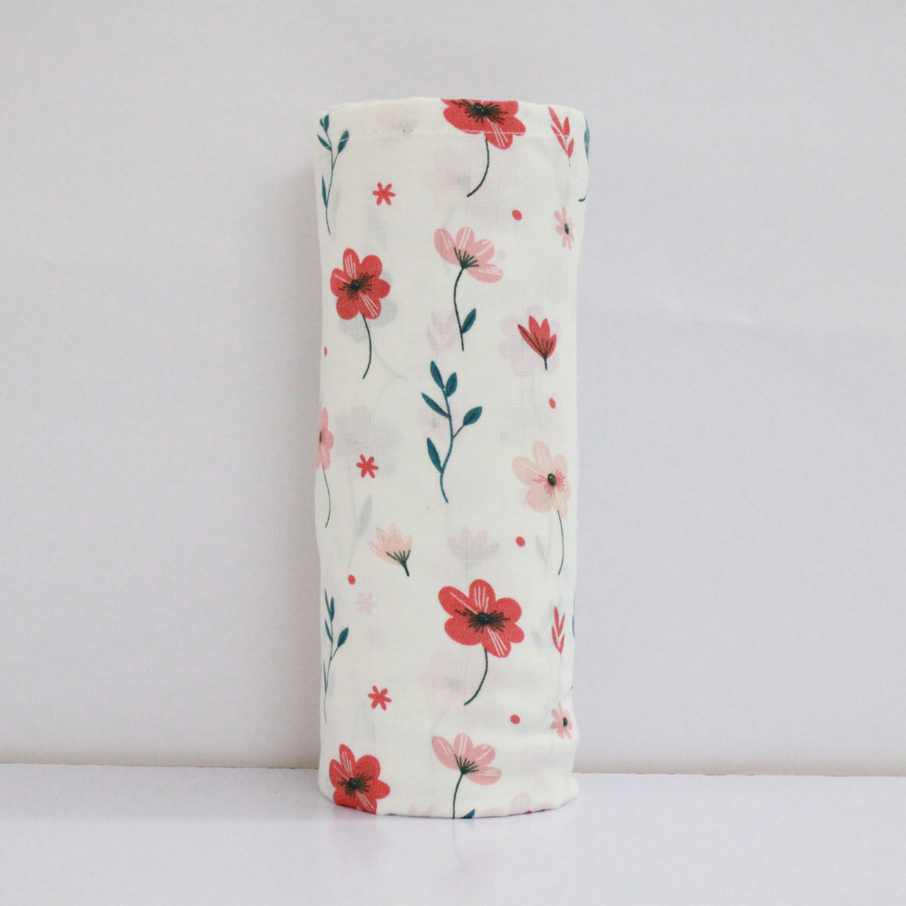 Blush Meadow Bloom 100% GOTS Certified | Double Layer | Muslin Swaddle (75 × 75 cm,Pack of 1)