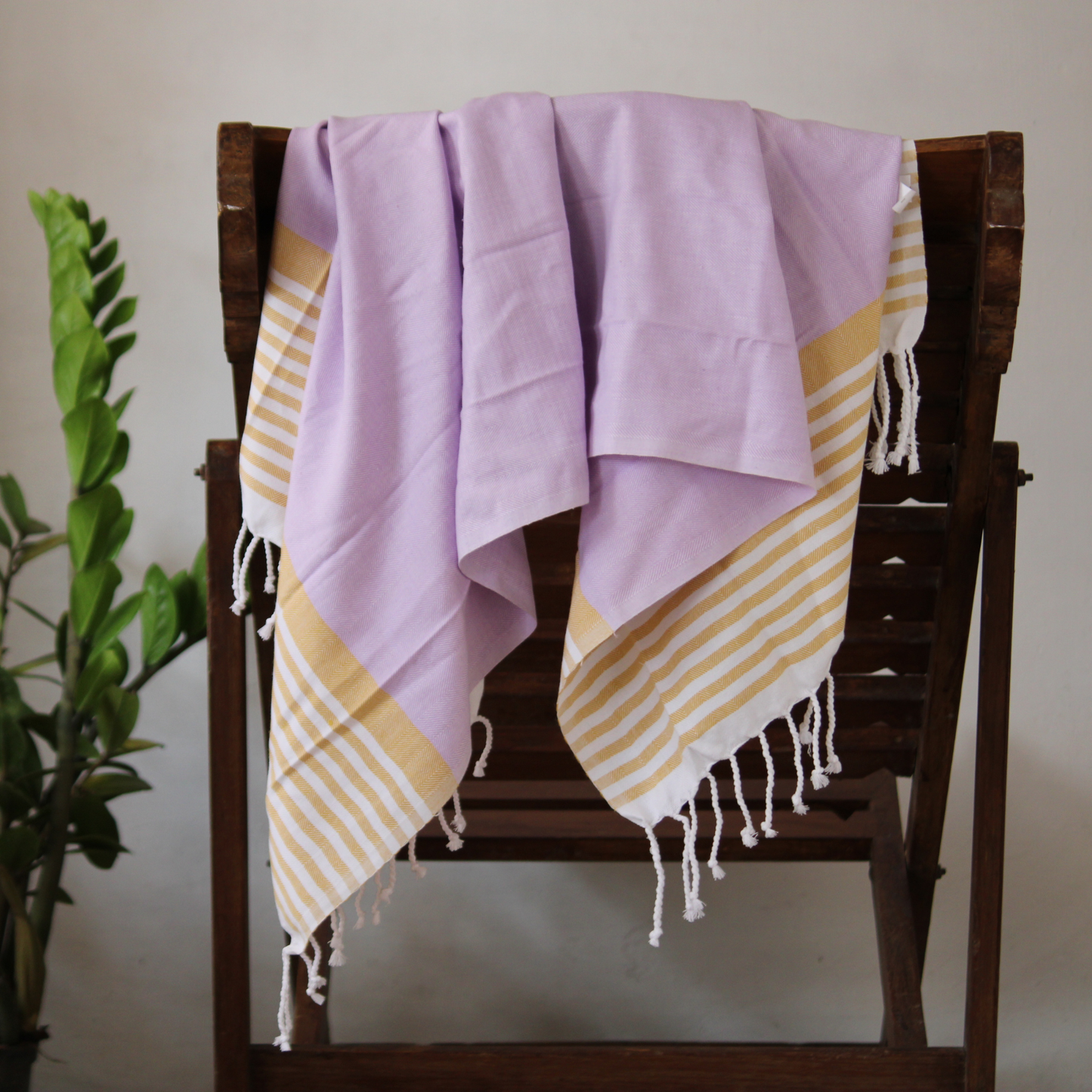 Premium Cotton Bath Towel 150 x 75 cm | Pack of 1 (Lavender with Mustard Striped Border)