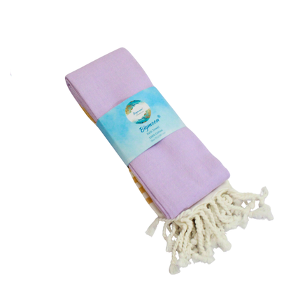 Premium Cotton Bath Towel 150 x 75 cm | Pack of 1 (Lavender with Mustard Striped Border)