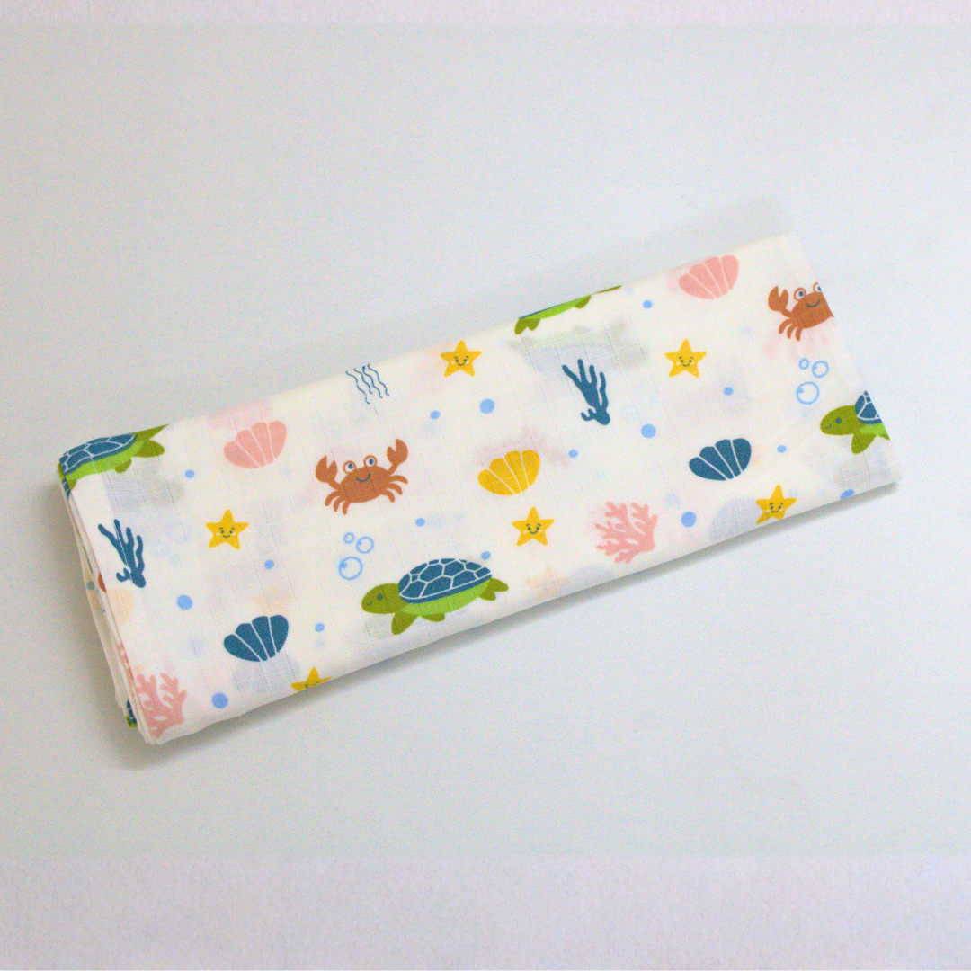 Ocean Friends 100% Organic Muslin Baby Bath Towel (100 × 70 cm)