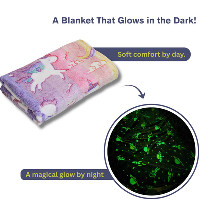 Unicorn & Stars Glow in the Dark Baby Blanket for Kids – 145 × 85 cm | Pack of 1