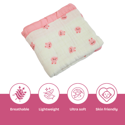 6 Layer Blush Bunny Print Muslin Baby Blanket 110x100 cm - Pack of 1