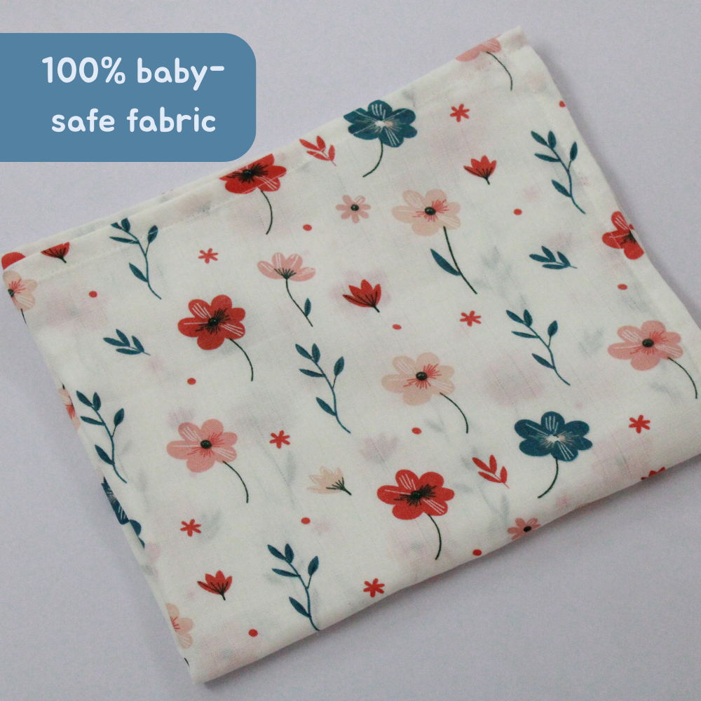 Blush Meadow Bloom 100% GOTS Certified | Double Layer | Muslin Swaddle (75 × 75 cm,Pack of 1)