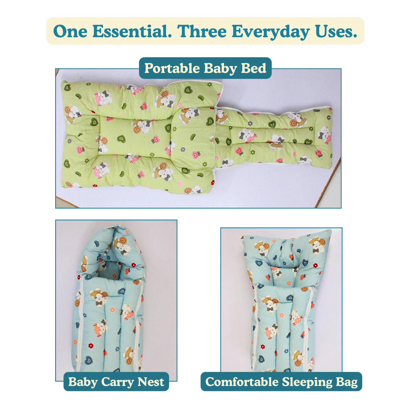 Happy Bear Premium Cotton Baby Carry Nest with Hood & Secure Zip (0–6 Months)