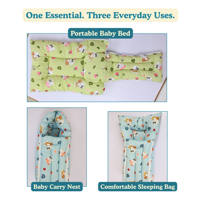 Happy Bear Premium Cotton Baby Carry Nest with Hood & Secure Zip (0–6 Months)