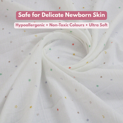 Muslin Swaddle Blanket for Newborn Baby (120 x 100 cm, Multicolour star , Pack of 1)