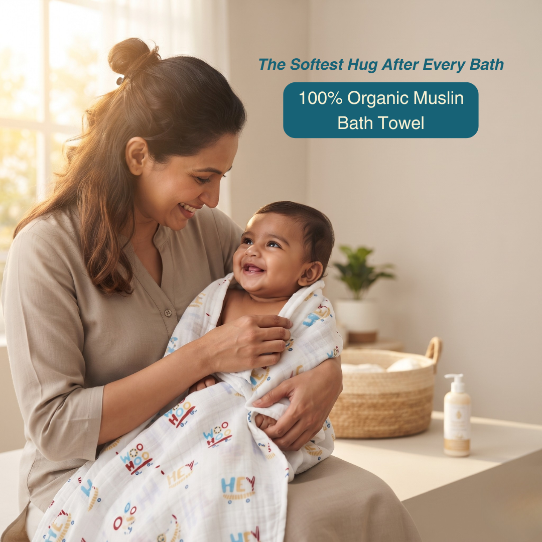 Woo Hoo 100% Organic Muslin Baby Bath Towel (100 × 70 cm)