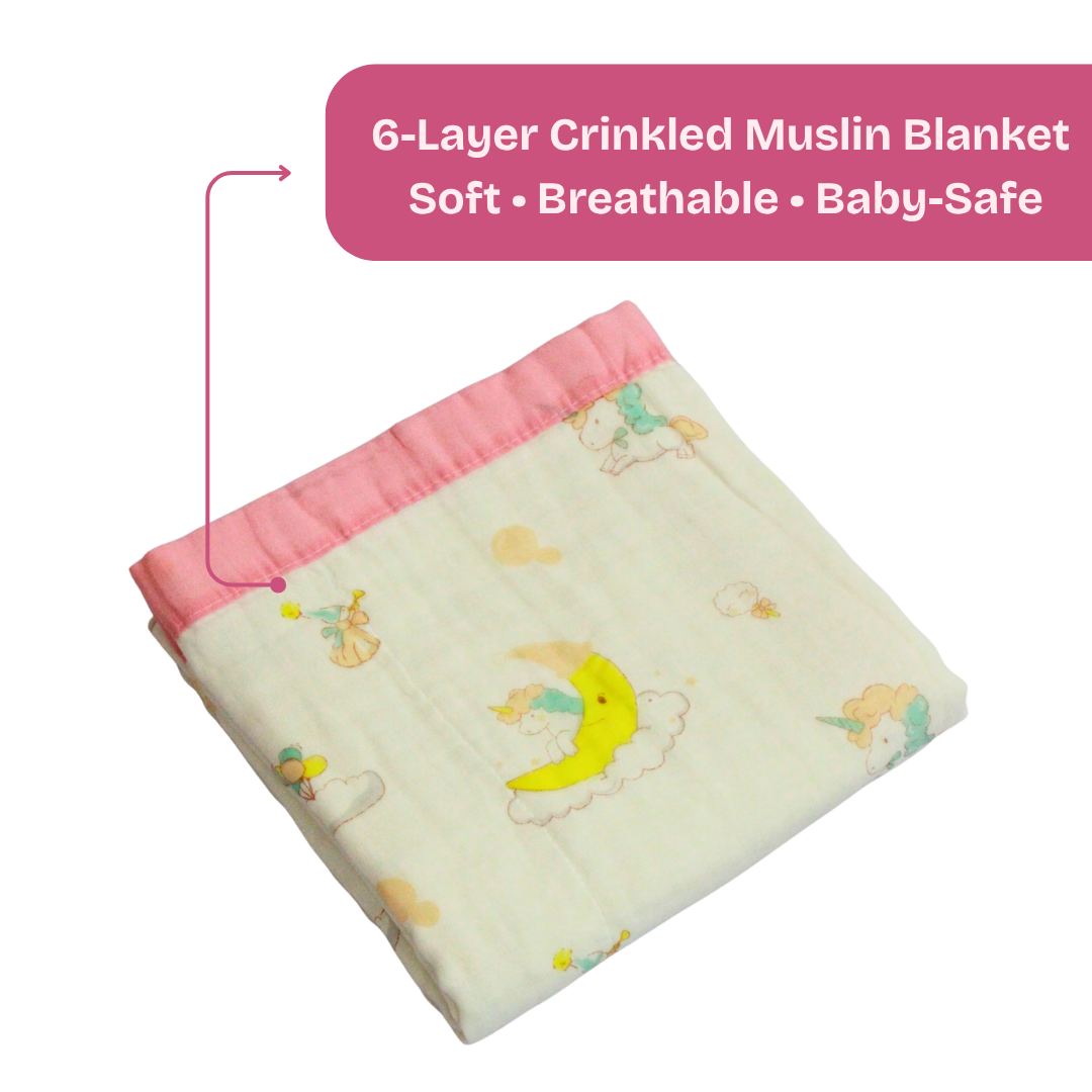6 Layer Unicorn Dream Print Baby Blanket 110x100 cm - Pack of 1