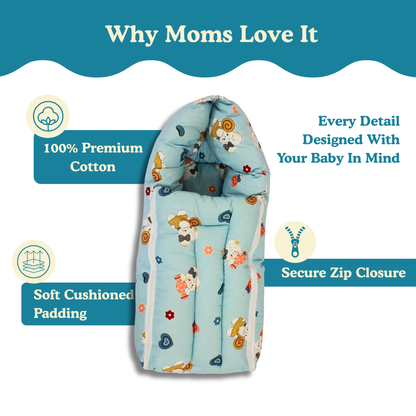 Happy Bear Premium Cotton Baby Carry Nest with Hood & Secure Zip (0–6 Months)