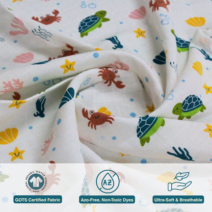 Ocean Friends 100% Organic Muslin Baby Bath Towel (100 × 70 cm)