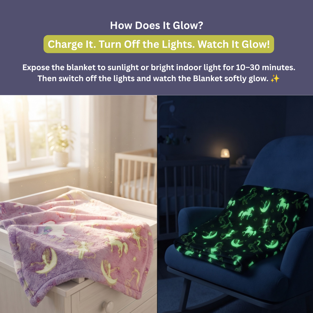 Unicorn & Stars Glow in the Dark Baby Blanket for Kids – 145 × 85 cm | Pack of 1