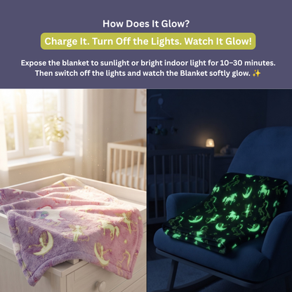 Unicorn & Stars Glow in the Dark Baby Blanket for Kids – 145 × 85 cm | Pack of 1