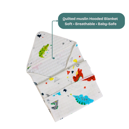 Ocean Adventure Print – Muslin Quilted Hooded Blanket with Belt | 85 x 85 cm | Pack of 1