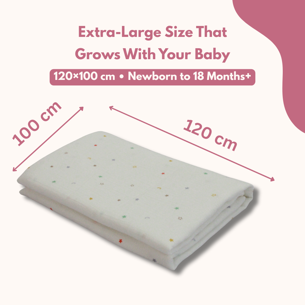 Muslin Swaddle Blanket for Newborn Baby (120 x 100 cm, Multicolour star , Pack of 1)