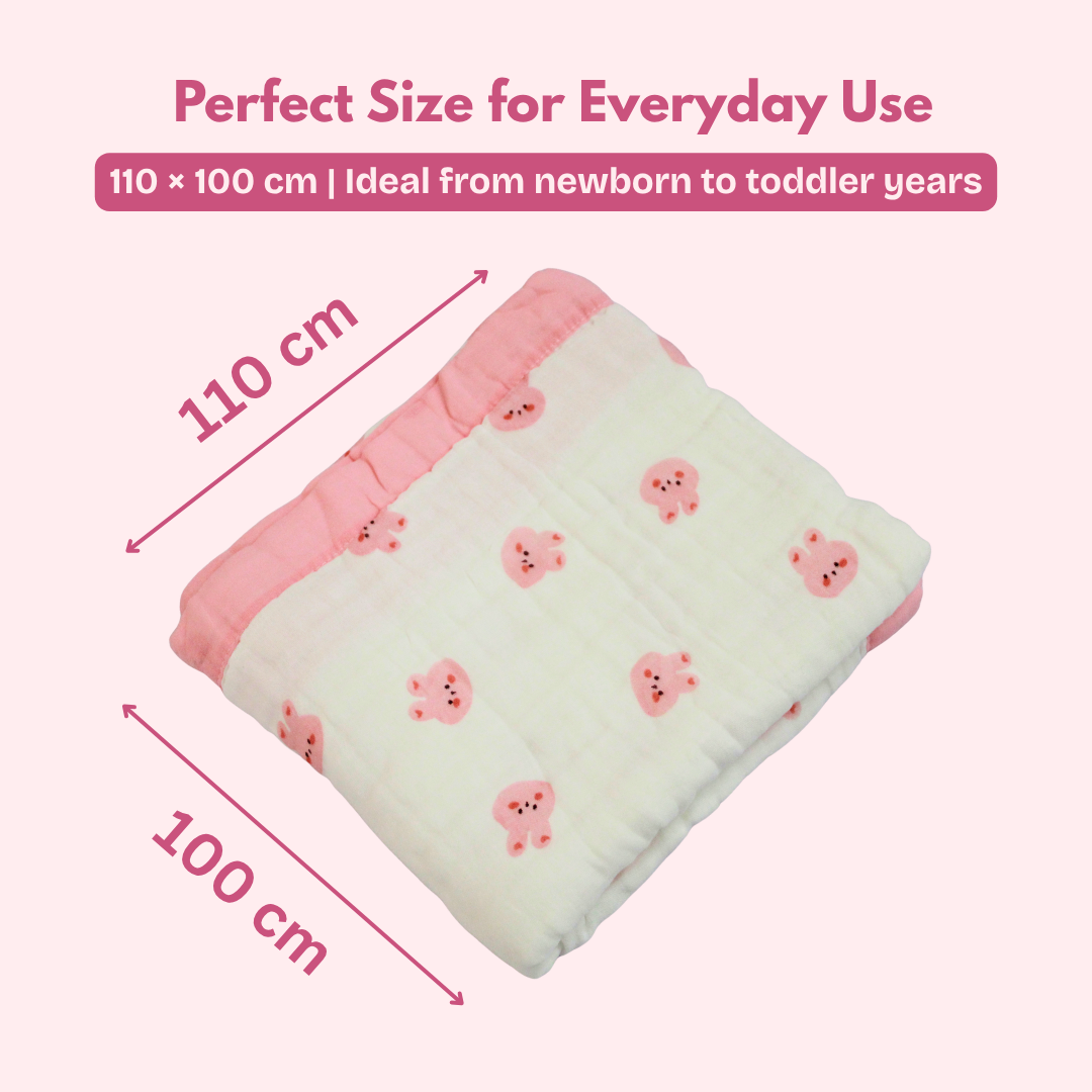 6 Layer Blush Bunny Print Muslin Baby Blanket 110x100 cm - Pack of 1