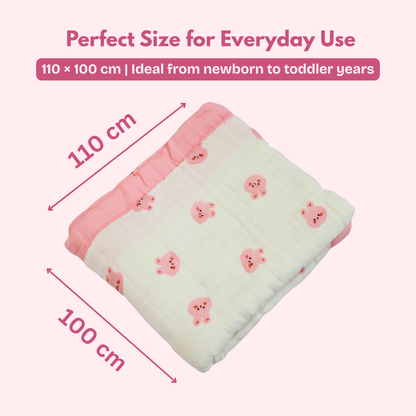 6 Layer Blush Bunny Print Muslin Baby Blanket 110x100 cm - Pack of 1