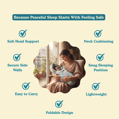 Happy Bear Premium Cotton Baby Carry Nest with Hood & Secure Zip (0–6 Months)