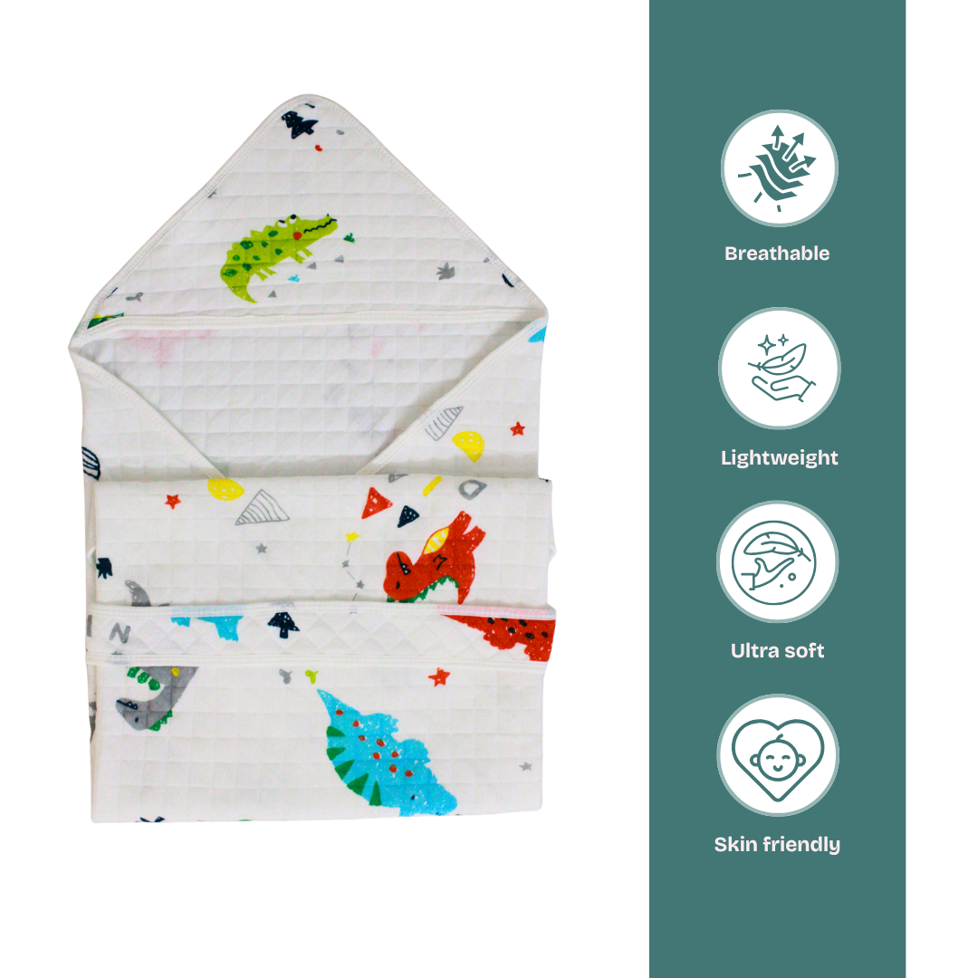 Ocean Adventure Print – Muslin Quilted Hooded Blanket with Belt | 85 x 85 cm | Pack of 1