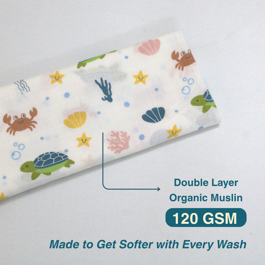 Ocean Friends 100% Organic Muslin Baby Bath Towel (100 × 70 cm)